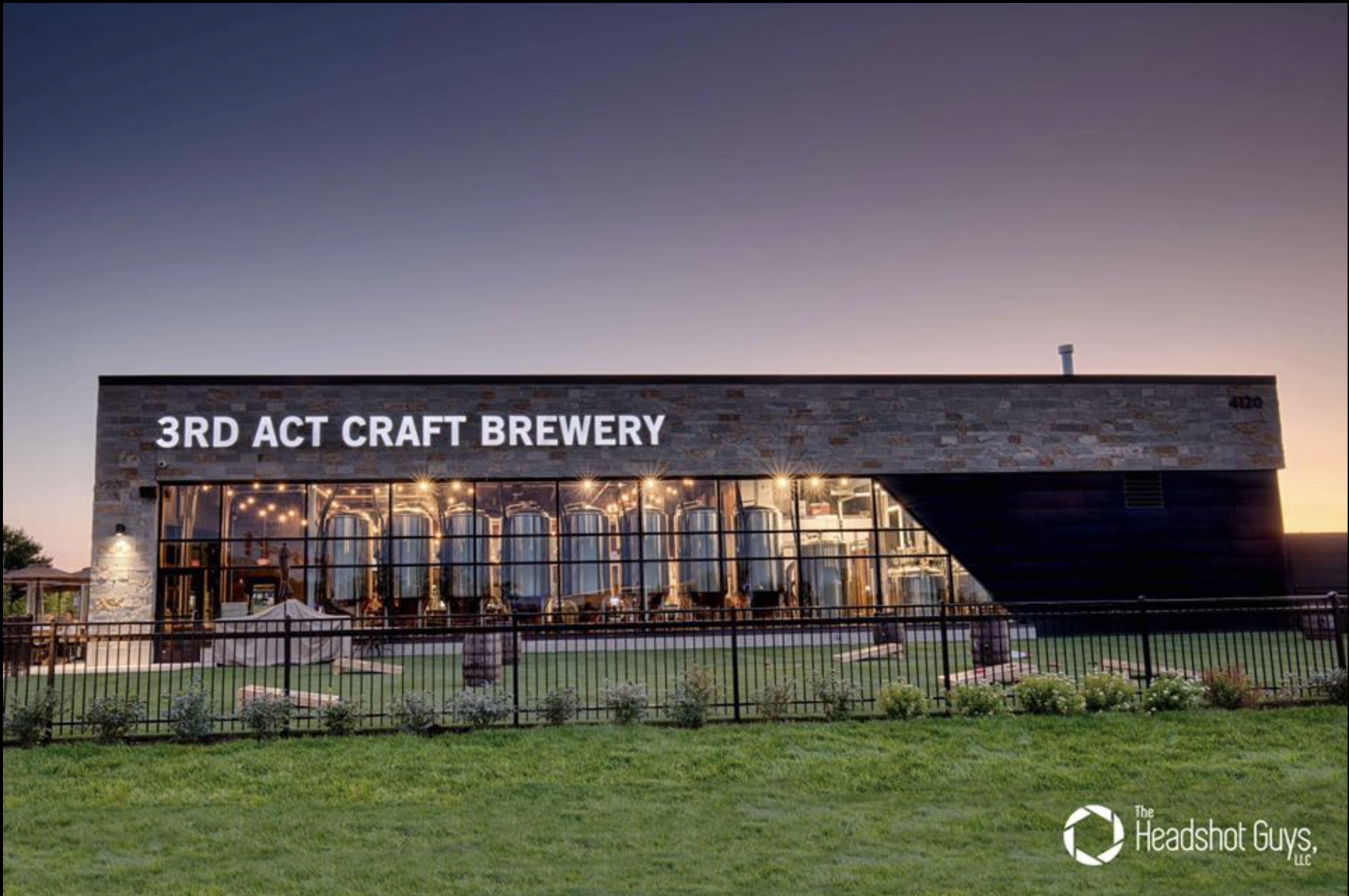 Front and outdoor lawn area at Third Act Craft Brewery.